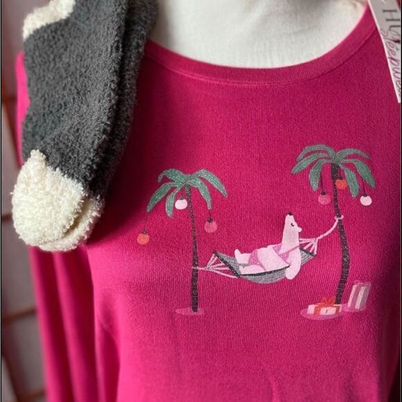 HUE Women's Medium Printed Knit Tee and Pant 3 Piece Pajama Set - Picture 3 of 8